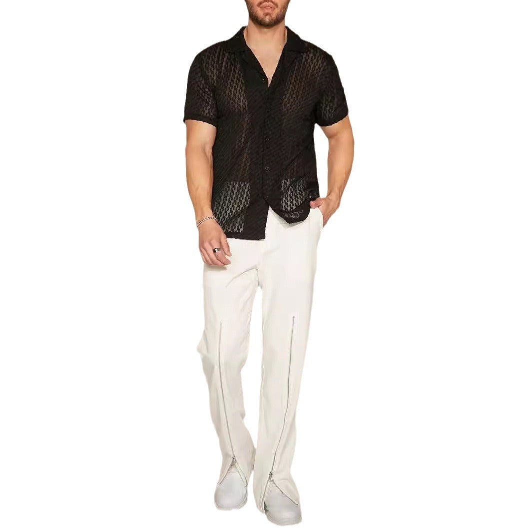 Chemise jacquard transparente noire