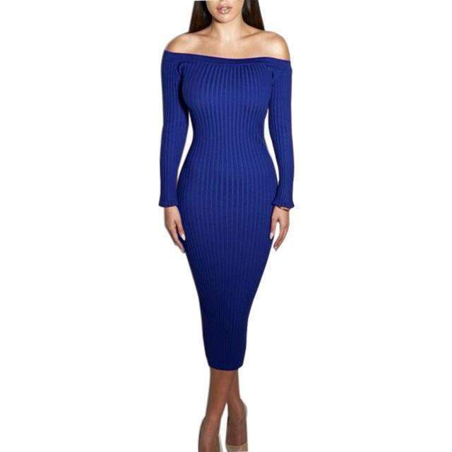 Robe moulante chic à manches longues et épaules dénudées