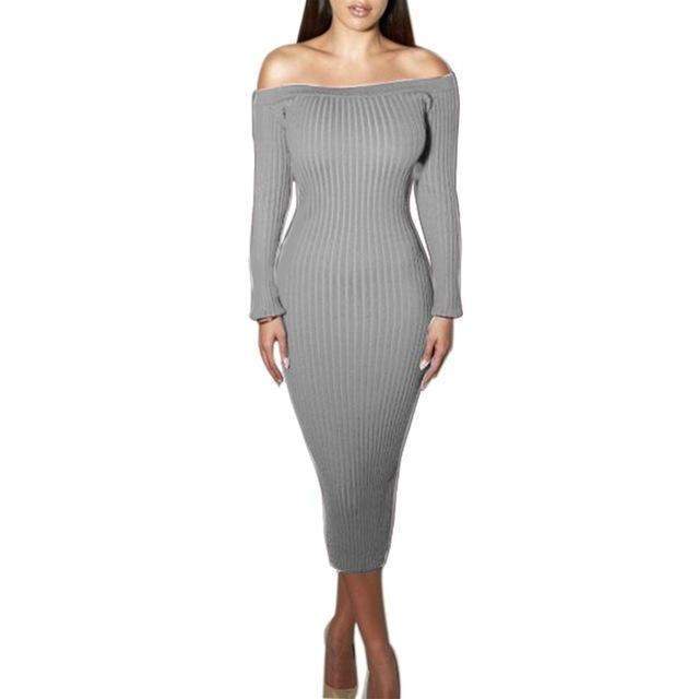 Robe moulante chic à manches longues et épaules dénudées