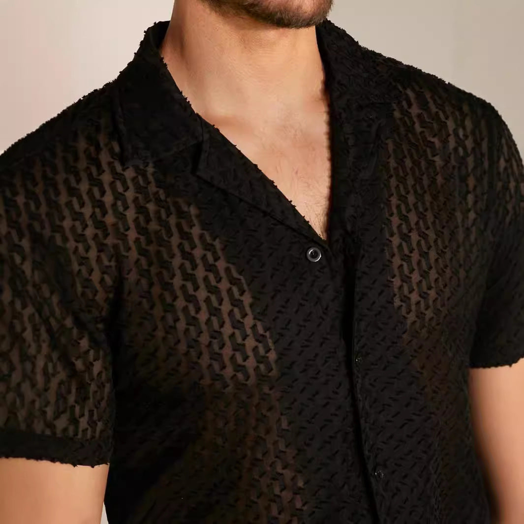 Chemise jacquard transparente noire