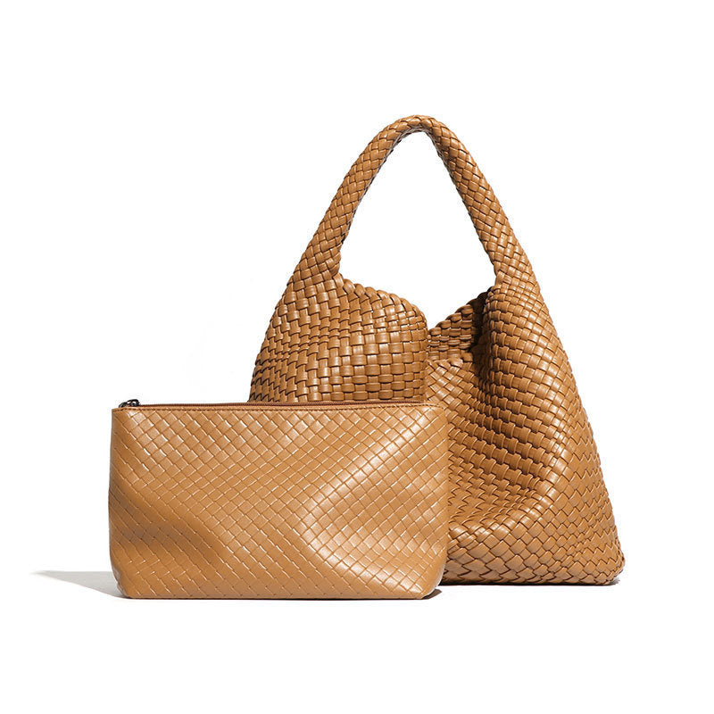 Sac d'épaule Élégance Tissée Marron | Zachoo