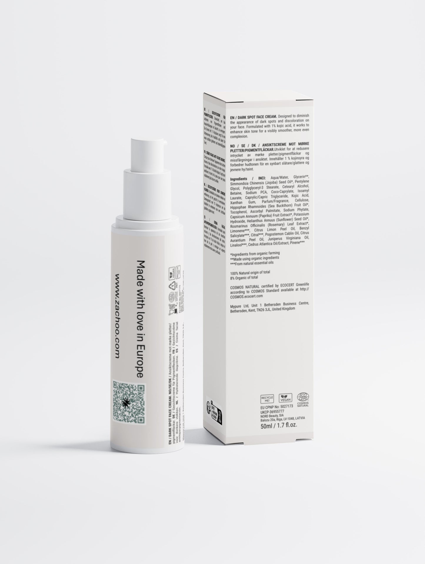 Crème Visage Anti-Taches & Éclat - Acide Kojique & Vitamine C - 100% Naturelle - Certifiée Ecocert - 50ml | Zachoo
