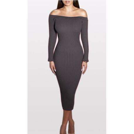 Robe moulante chic à manches longues et épaules dénudées