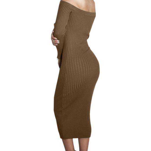 Robe moulante chic à manches longues et épaules dénudées
