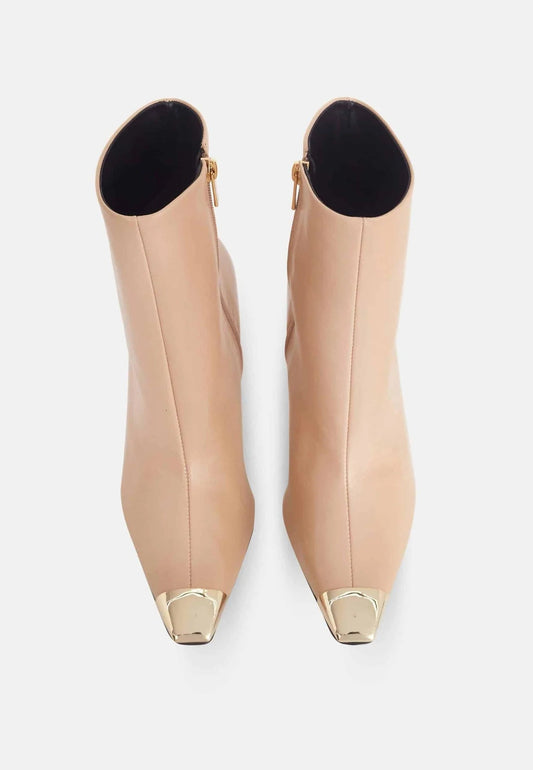 Bottines femme en cuir de veau beige avec talon 8,7 cm – Inga | Zachoo
