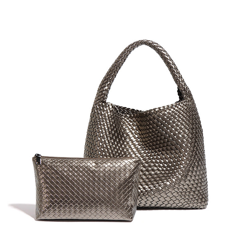 Sac d'épaule Élégance Tissée Gris métallisé | Zachoo