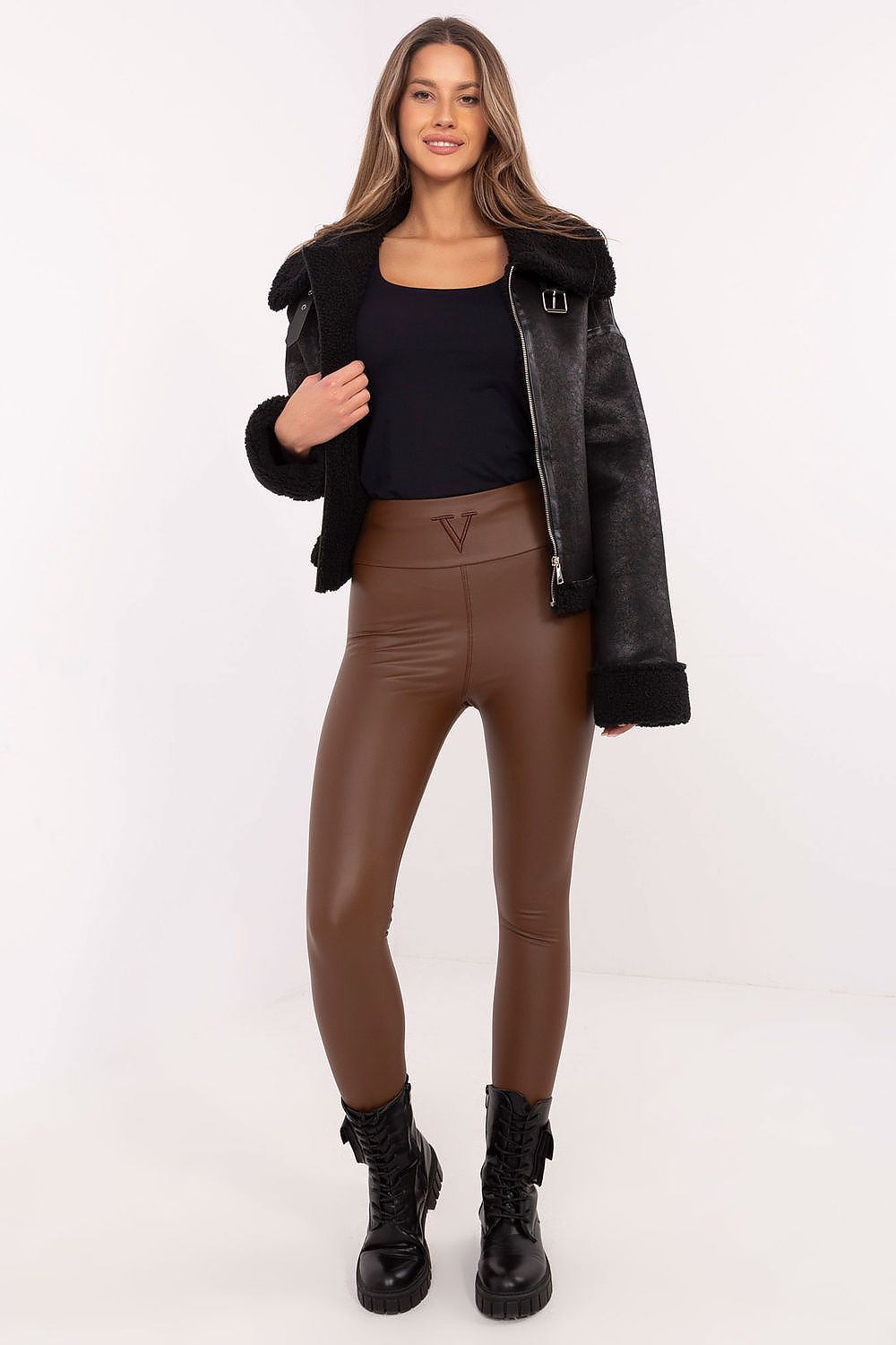 Leggings femme Nova CuirSkin brun | Zachoo