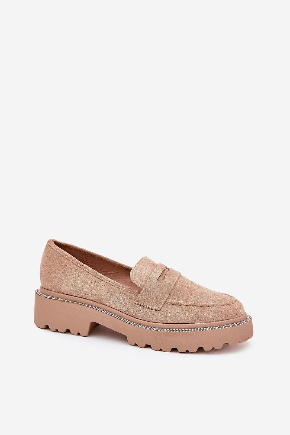 Mocassins en daim écologique avec strass élégants sur la semelle