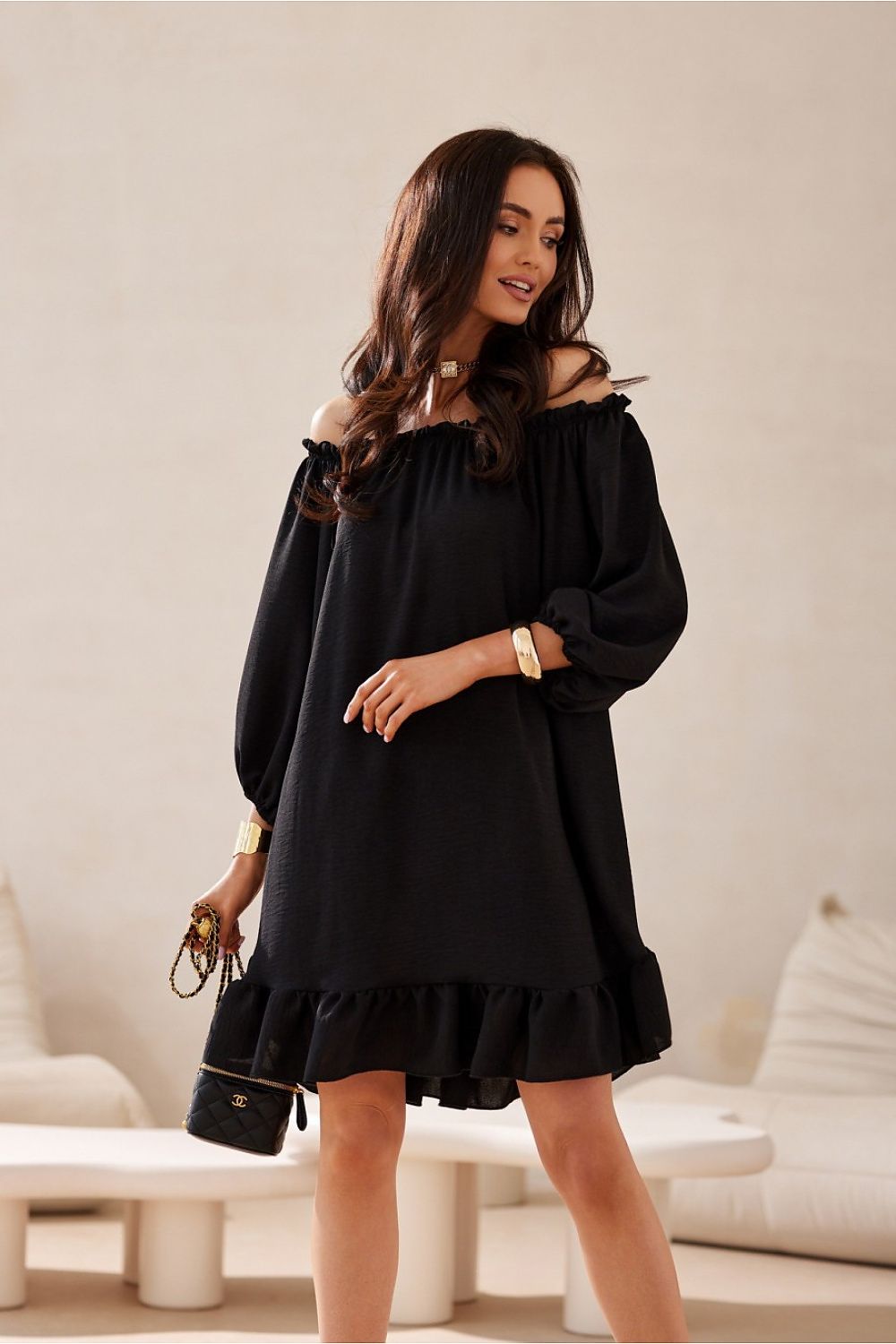 Robe courte à col bardot Delmira | Zachoo