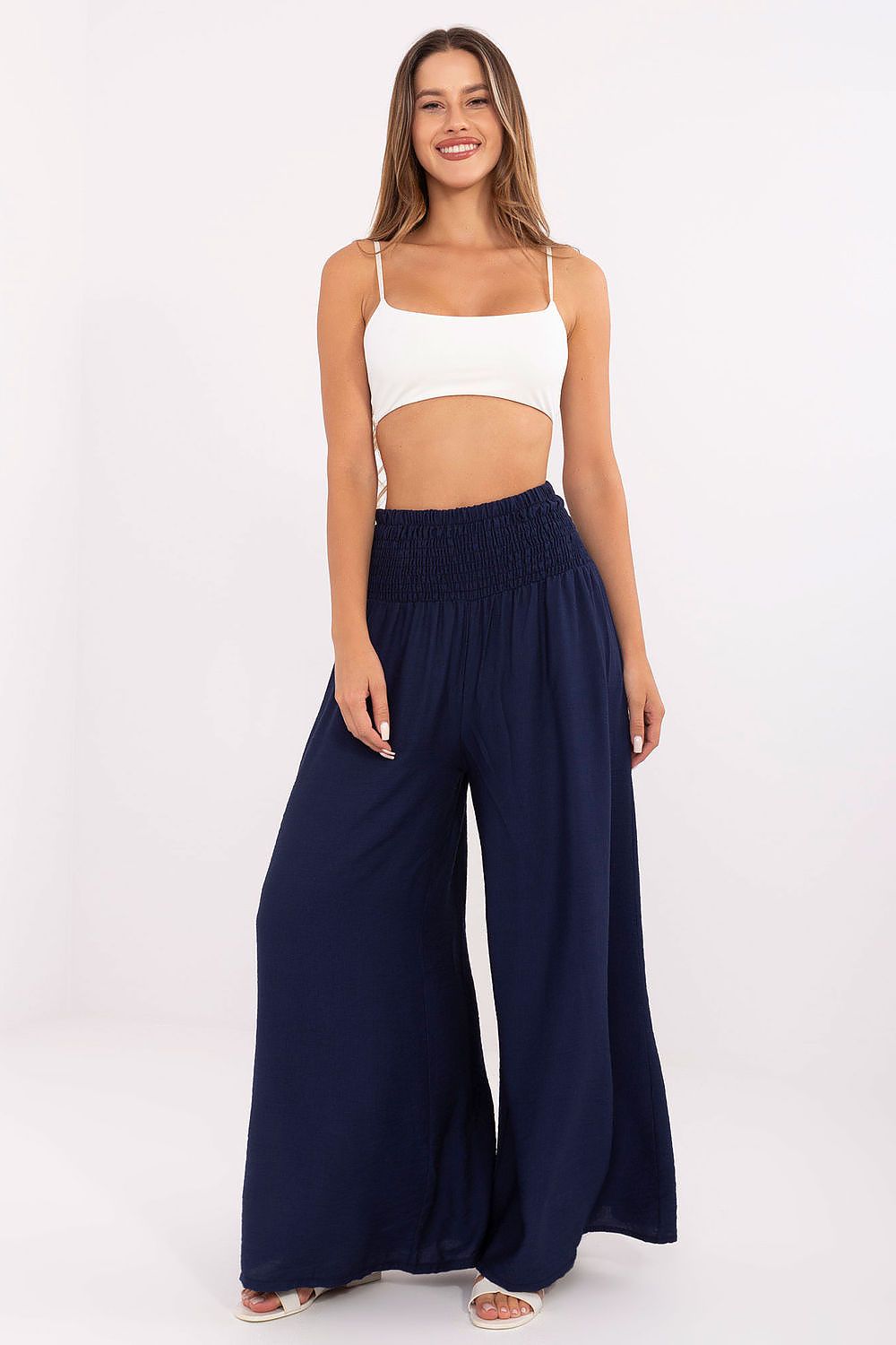Pantalon palazzo Isariel fluide bleu marine universelle | Zachoo