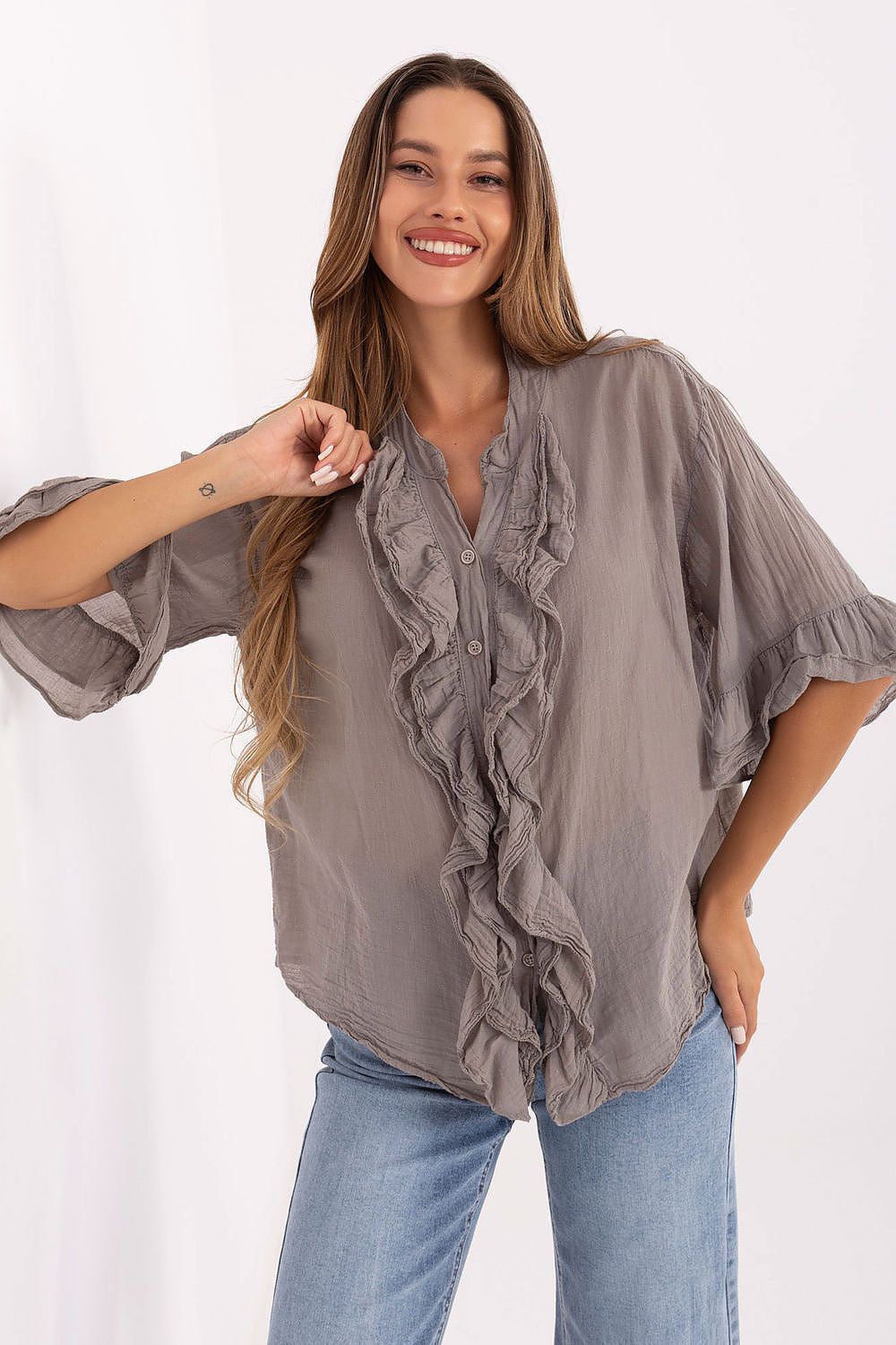 Chemise bohème Arvenia coton beige universelle | Zachoo