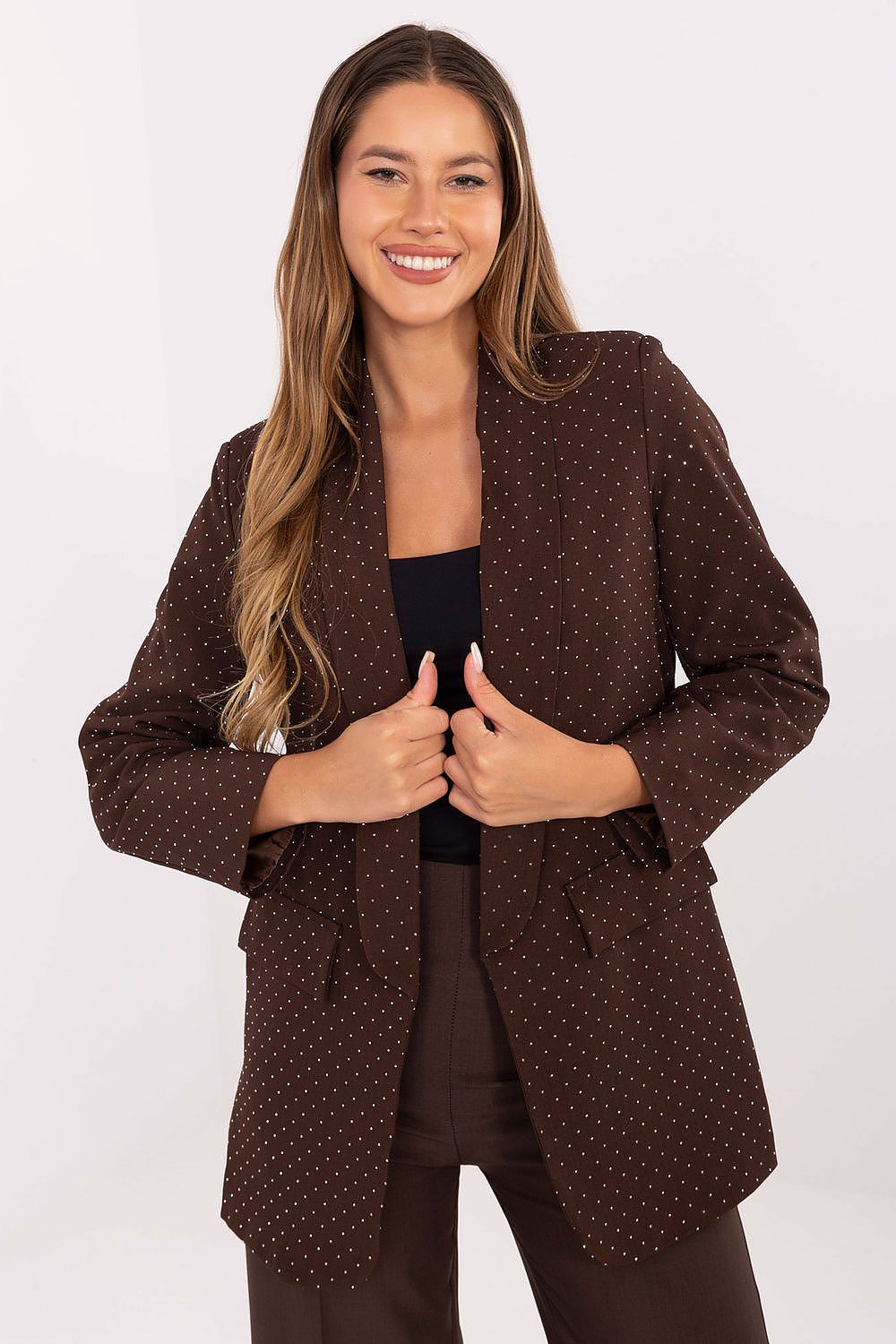 Veste fluide col ouvert – Trame-Rue brun universelle | Zachoo
