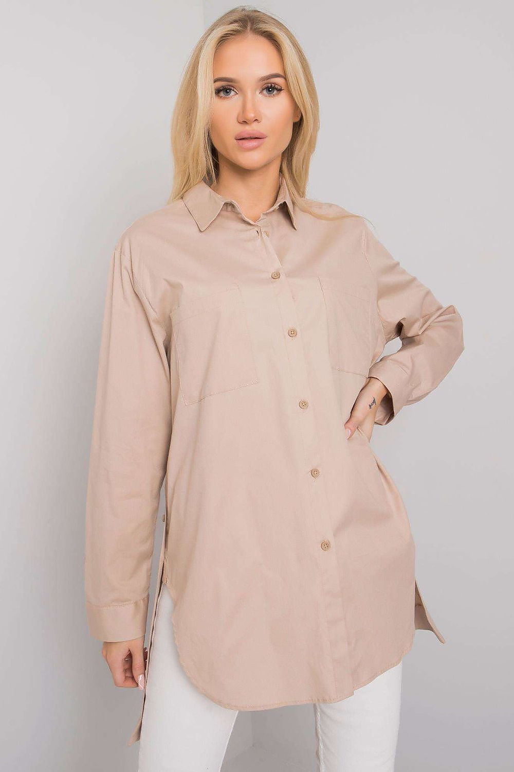 Chemise longue Melora fluide beige universelle | Zachoo