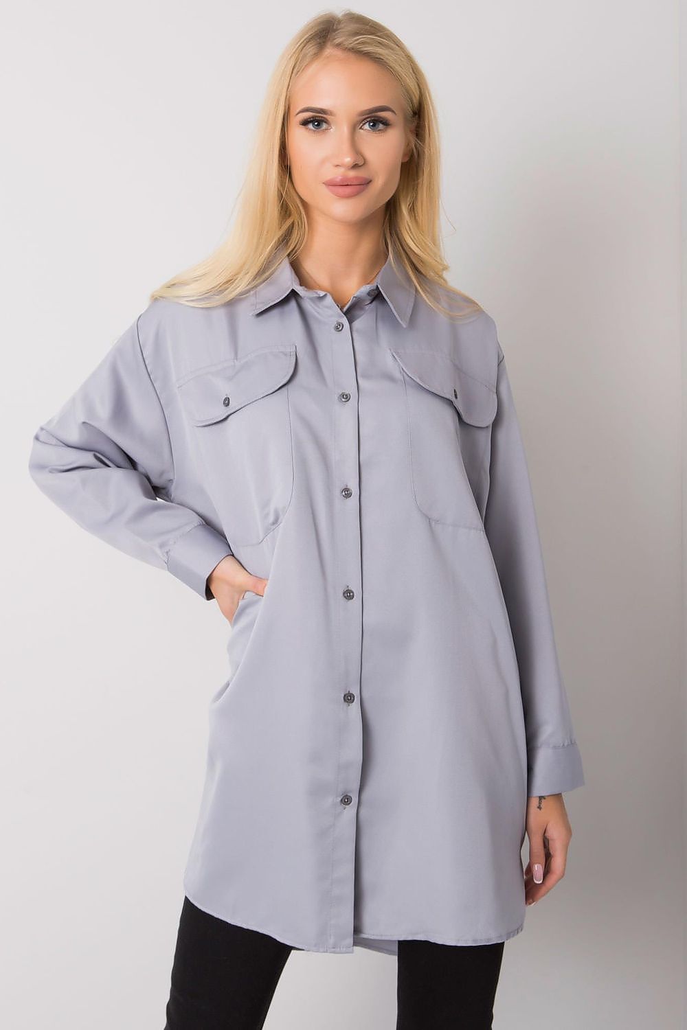 Chemise longue Melvara poches gris universelle | Zachoo