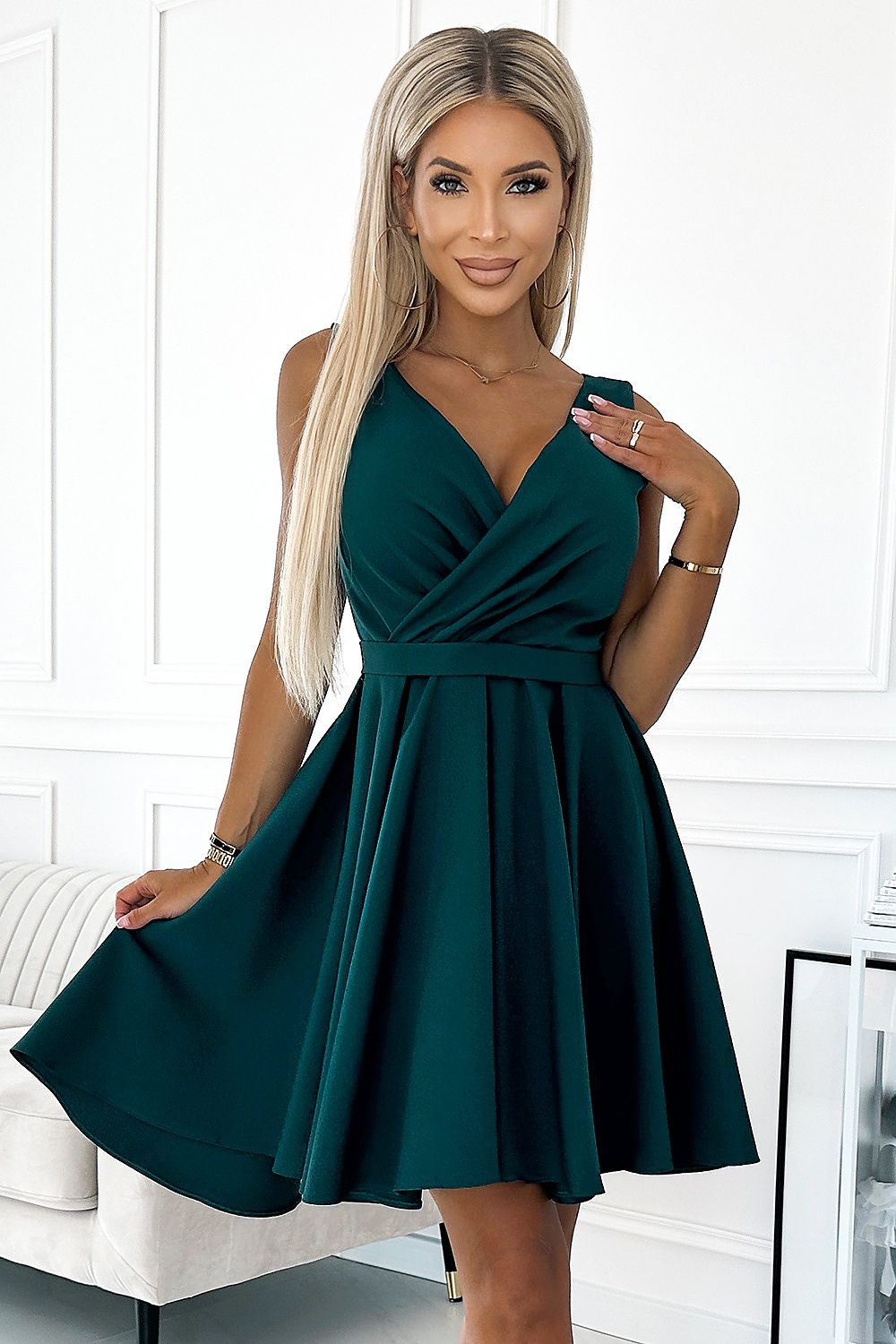 Robe de cocktail Seryana asymétrique vert | Zachoo