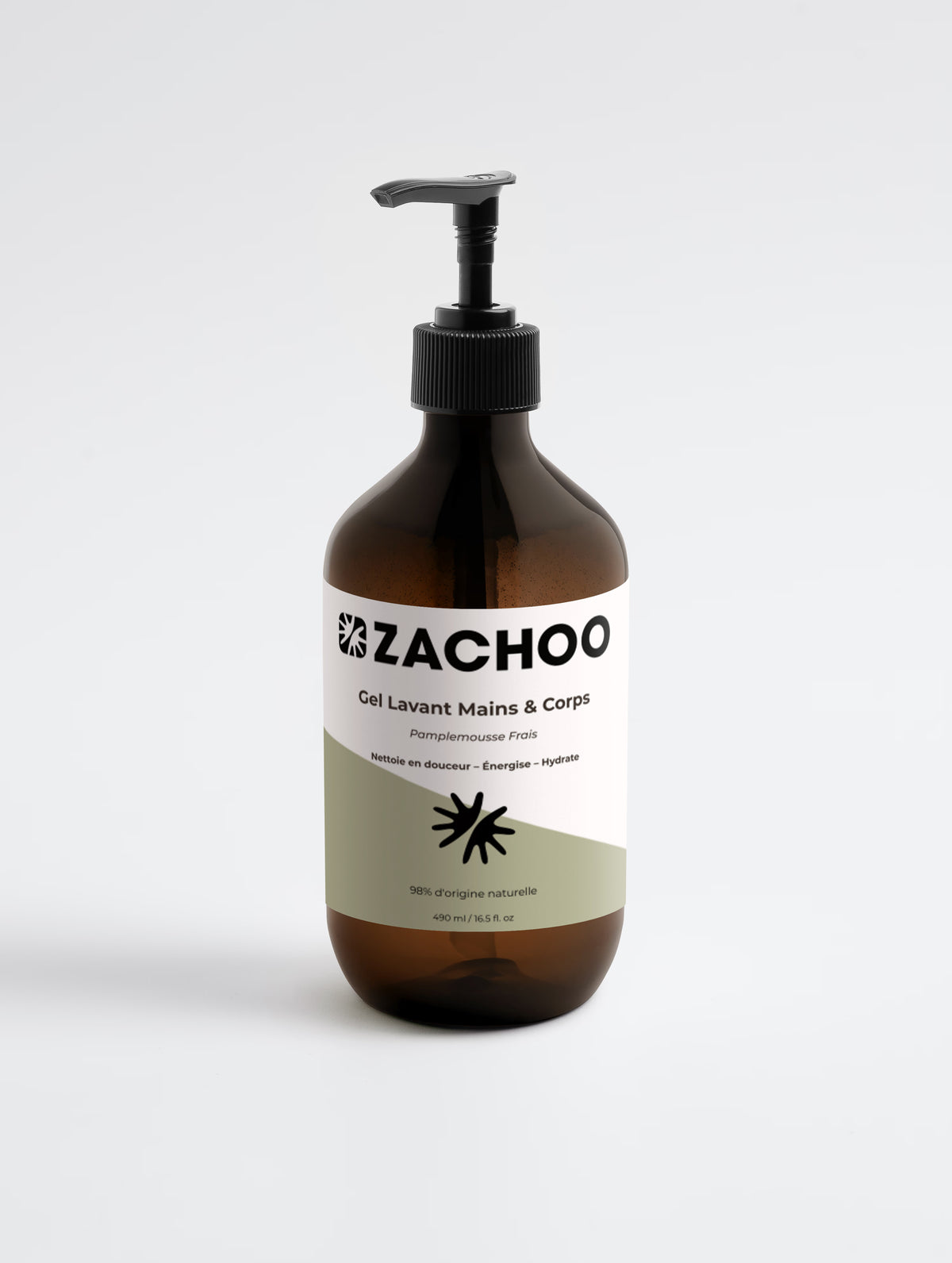 Gel Lavant Mains & Corps Pamplemousse Frais - Énergisant & Hydratant - Certifié Ecocert - Bio - 490ml Ambre | Zachoo