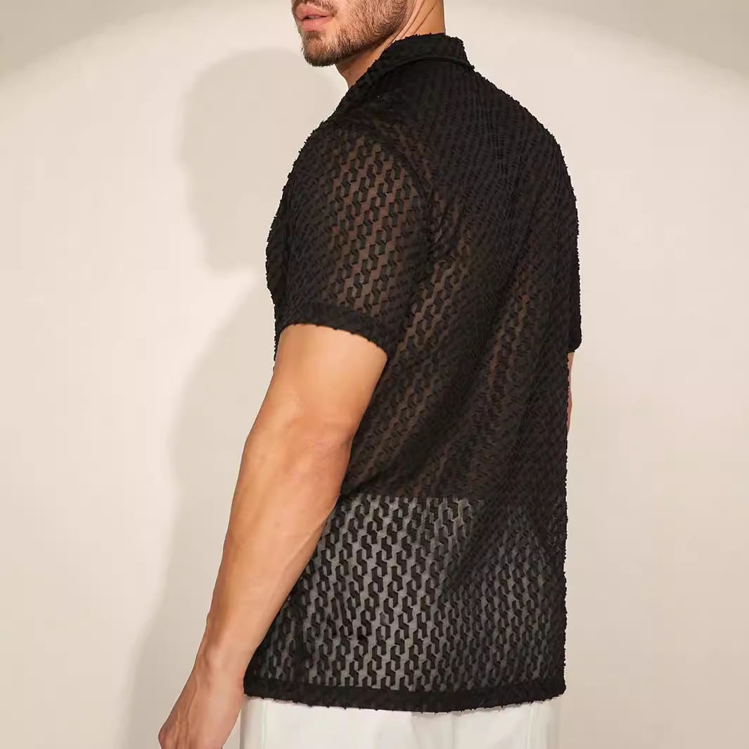 Chemise jacquard transparente noire