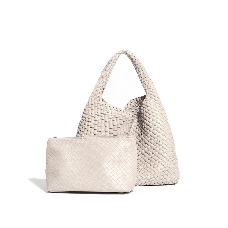 Sac d'épaule Élégance Tissée Beige | Zachoo