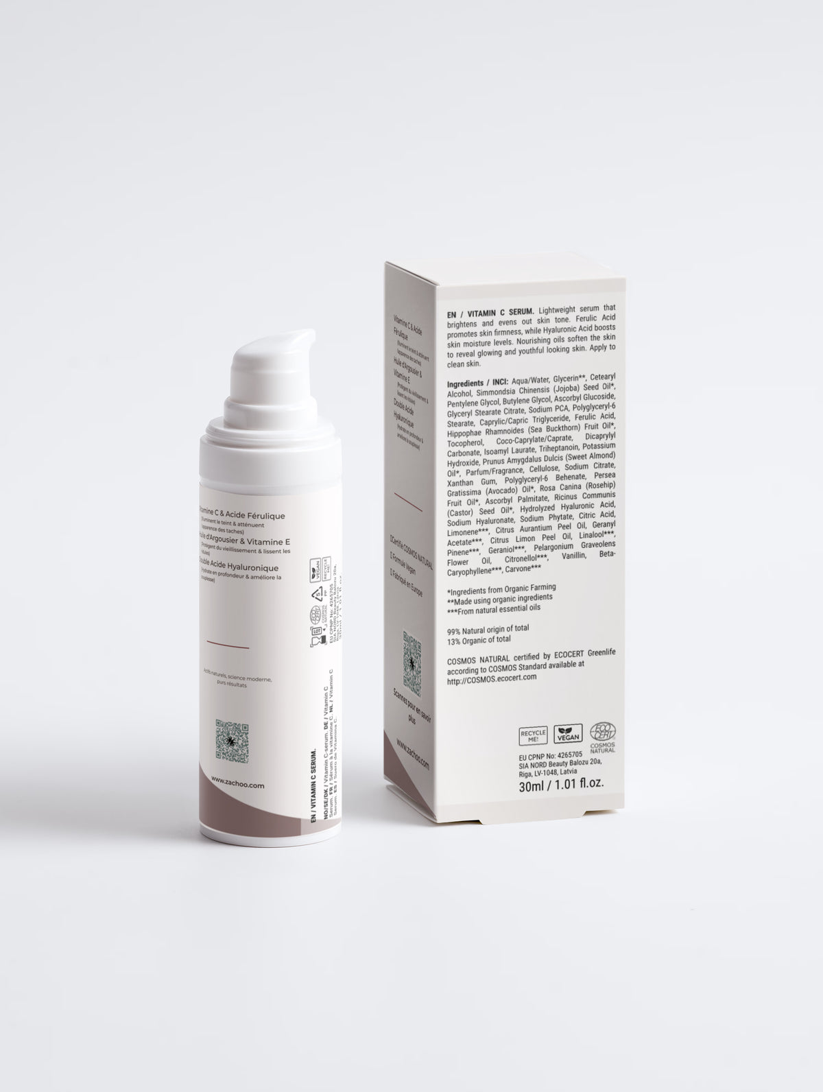Sérum Éclat Vitamine C 2% & Acide Férulique – Teint Lumineux, Anti‐Taches & Hydratant – 30 ml | Zachoo