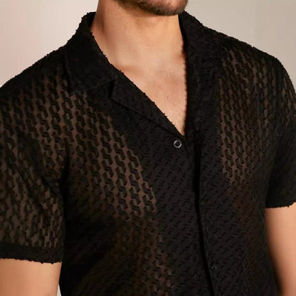 Chemise jacquard transparente noire