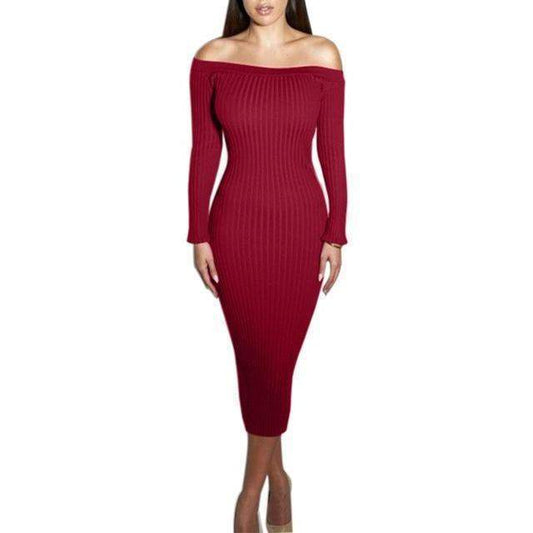 Robe moulante chic à manches longues et épaules dénudées