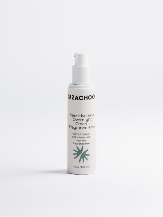 Crème de Nuit Apaisante Peaux Sensibles - Sans Parfum - Réparatrice & Anti-Rougeurs - Bio & 99% Naturelle - 50ml | Zachoo