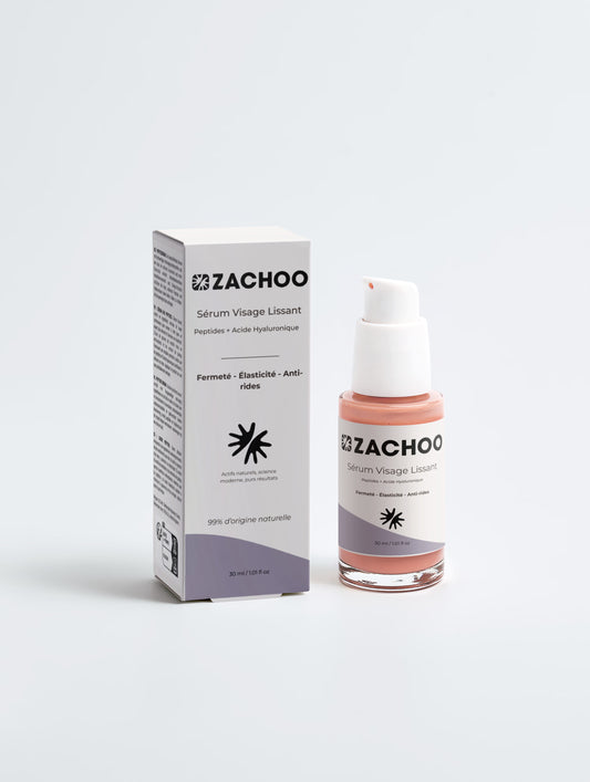 Sérum Visage Lissant aux Peptides & Acide Hyaluronique - Anti-âge & Fermeté - 99% Naturel - Ecocert - 30ml | Zachoo