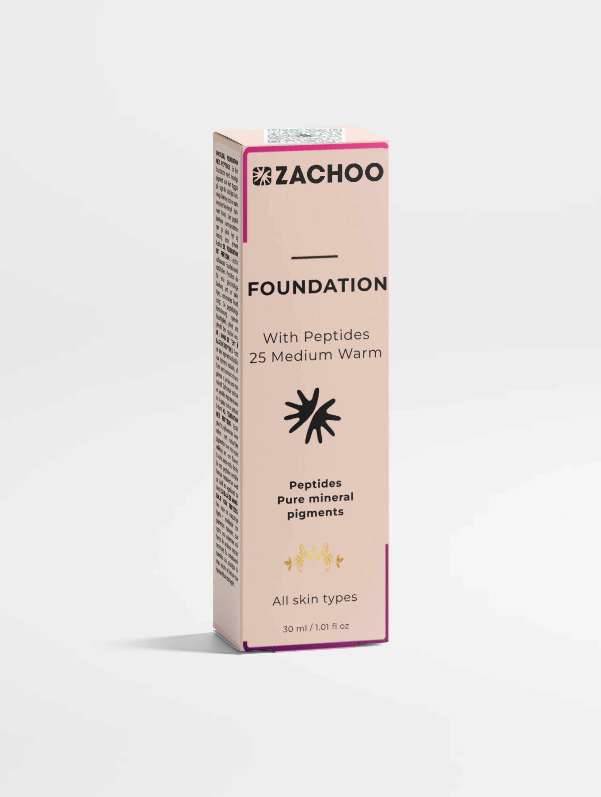 Fond de Teint Naturel aux Peptides – Effet Seconde Peau & Hydratation – 25 Medium Warm – 30ml | Zachoo