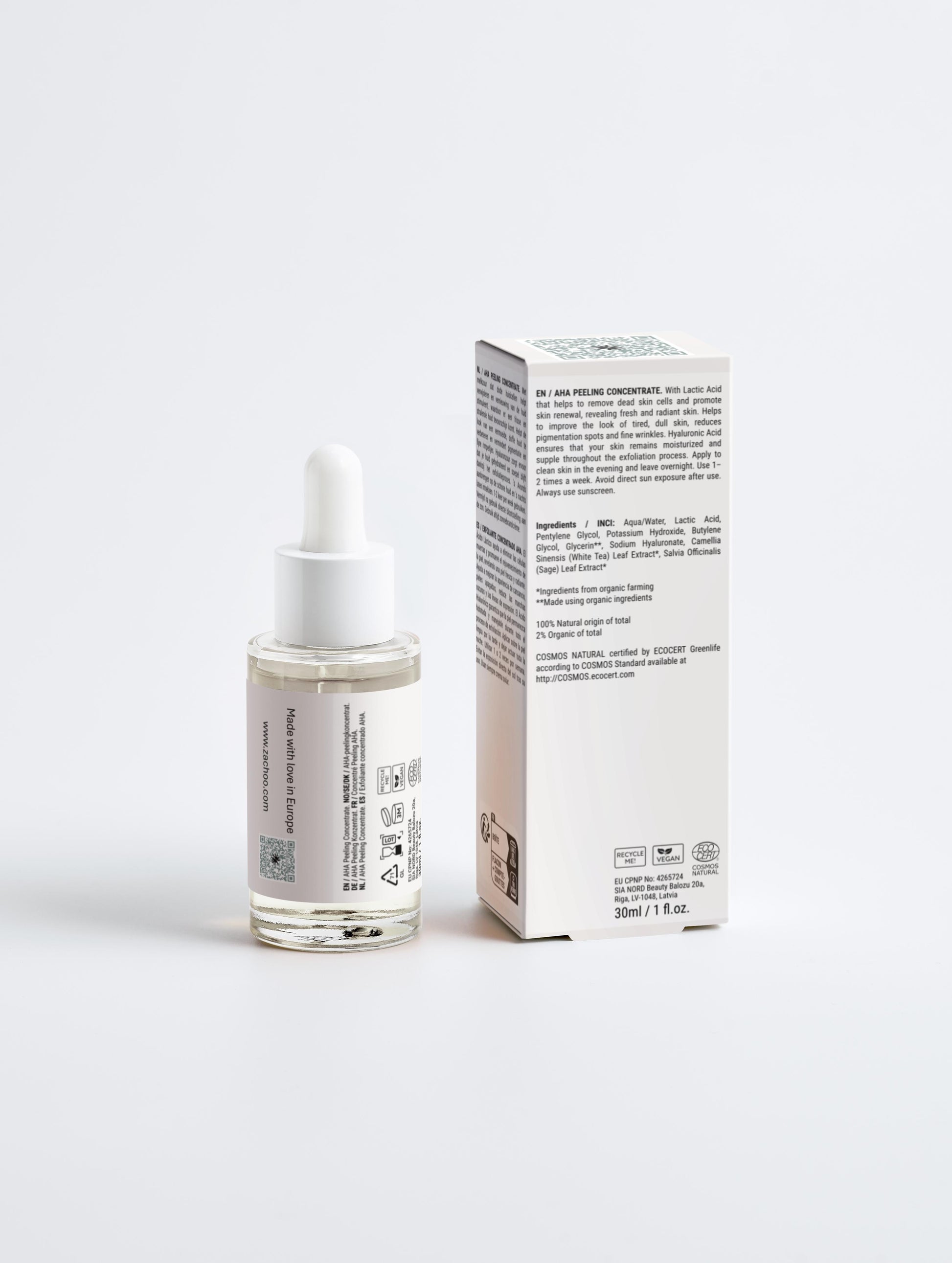 AHA Peeling Concentré - 10% Acide Lactique & Acide Hyaluronique - Éclat & Anti-Taches - 100 % Naturel | Zachoo