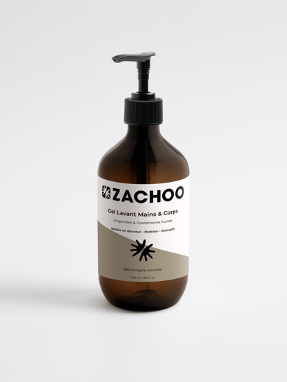 Gel Lavant Mains & Corps Gingembre & Cardamome Fumée - Hydratant & Doux - Certifié Ecocert - Bio - 490ml | Zachoo