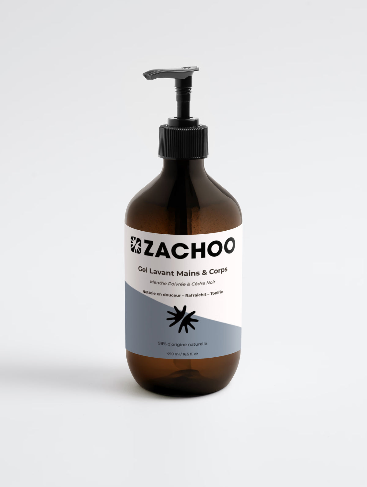 Gel Lavant Mains & Corps Menthe & Cèdre Noir - Nettoyant Doux Hydratant - Certifié Ecocert - Bio - 490ml | Zachoo