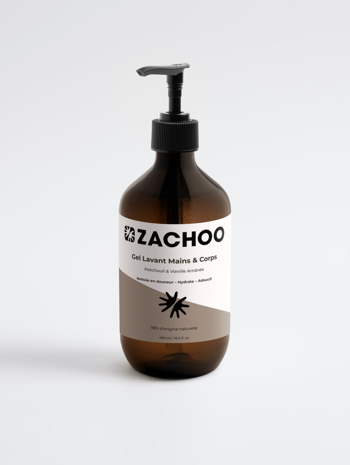Gel Lavant Mains & Corps Patchouli & Vanille Ambrée - Hydratant & Doux - Certifié Ecocert - Bio - 490ml | Zachoo