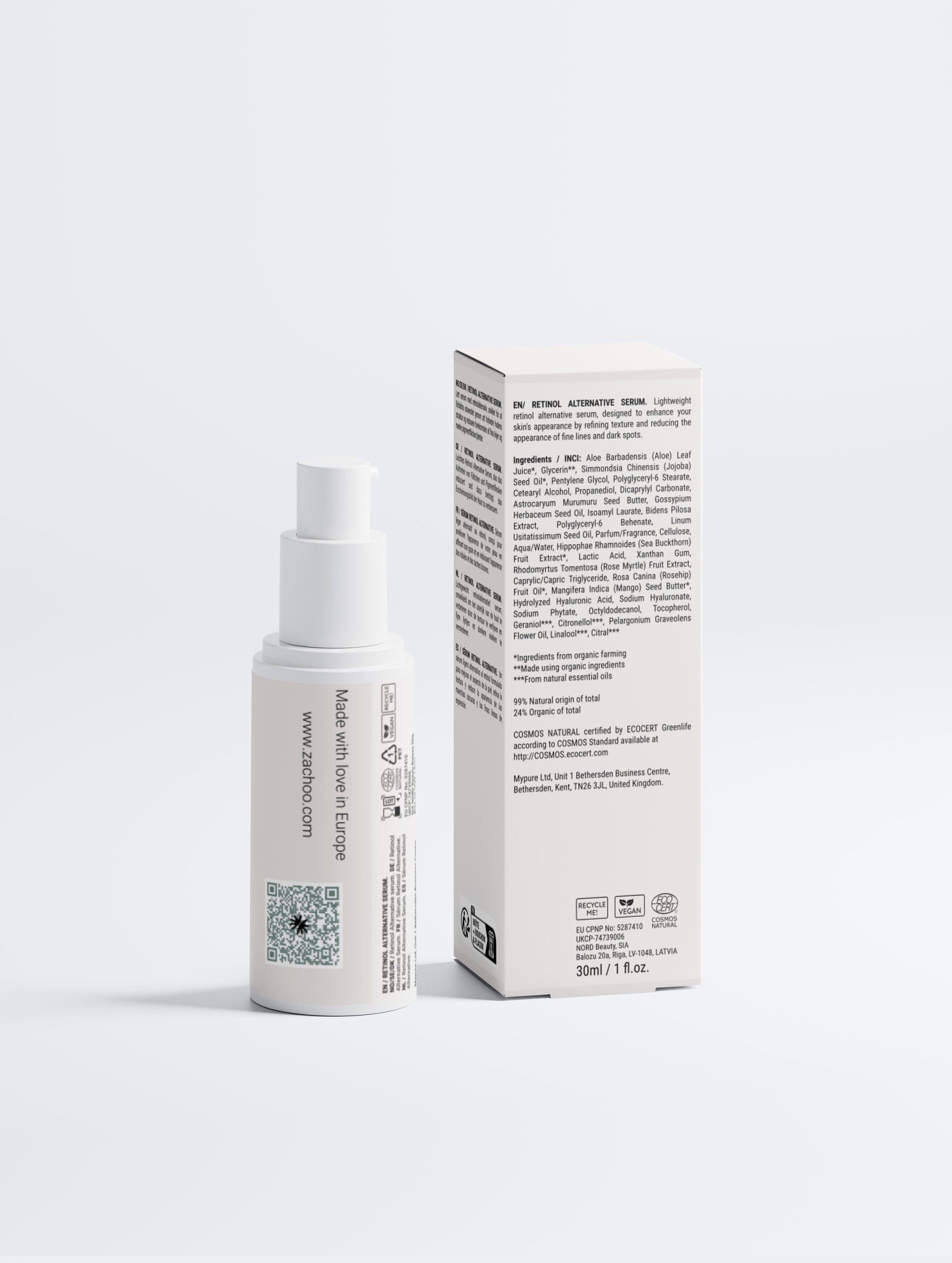 Sérum Naturel & Certifié sans Rétinol – Lissant & Éclat – 30 ml | Zachoo