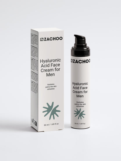 Crème Visage Homme à l'Acide Hyaluronique - Hydratante & Apaisante après-rasage - Certifiée Ecocert - 99% Naturel | Zachoo