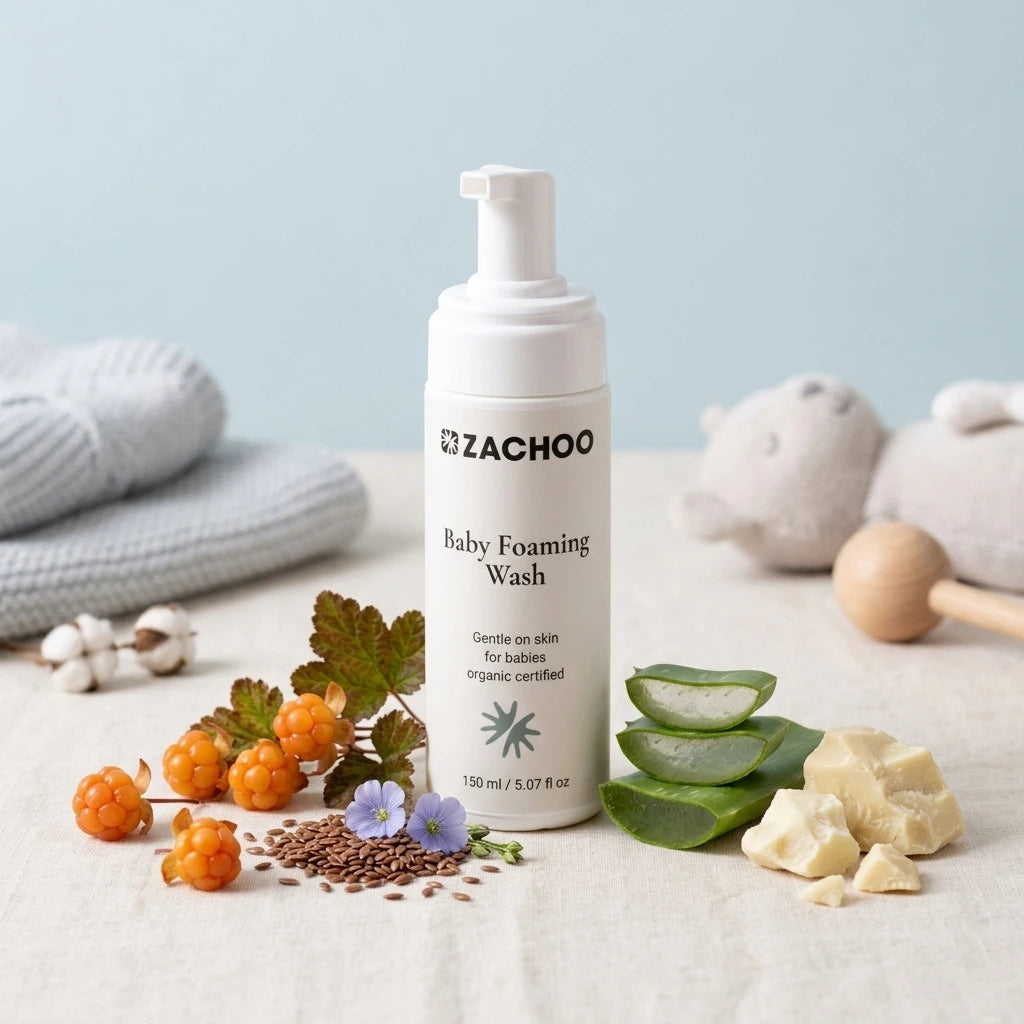 Mousse Lavante Bébé Bio - Ultra-Douce & Sans Savon - Aloe Vera & Camomille - Dès la Naissance - 150ml | Zachoo