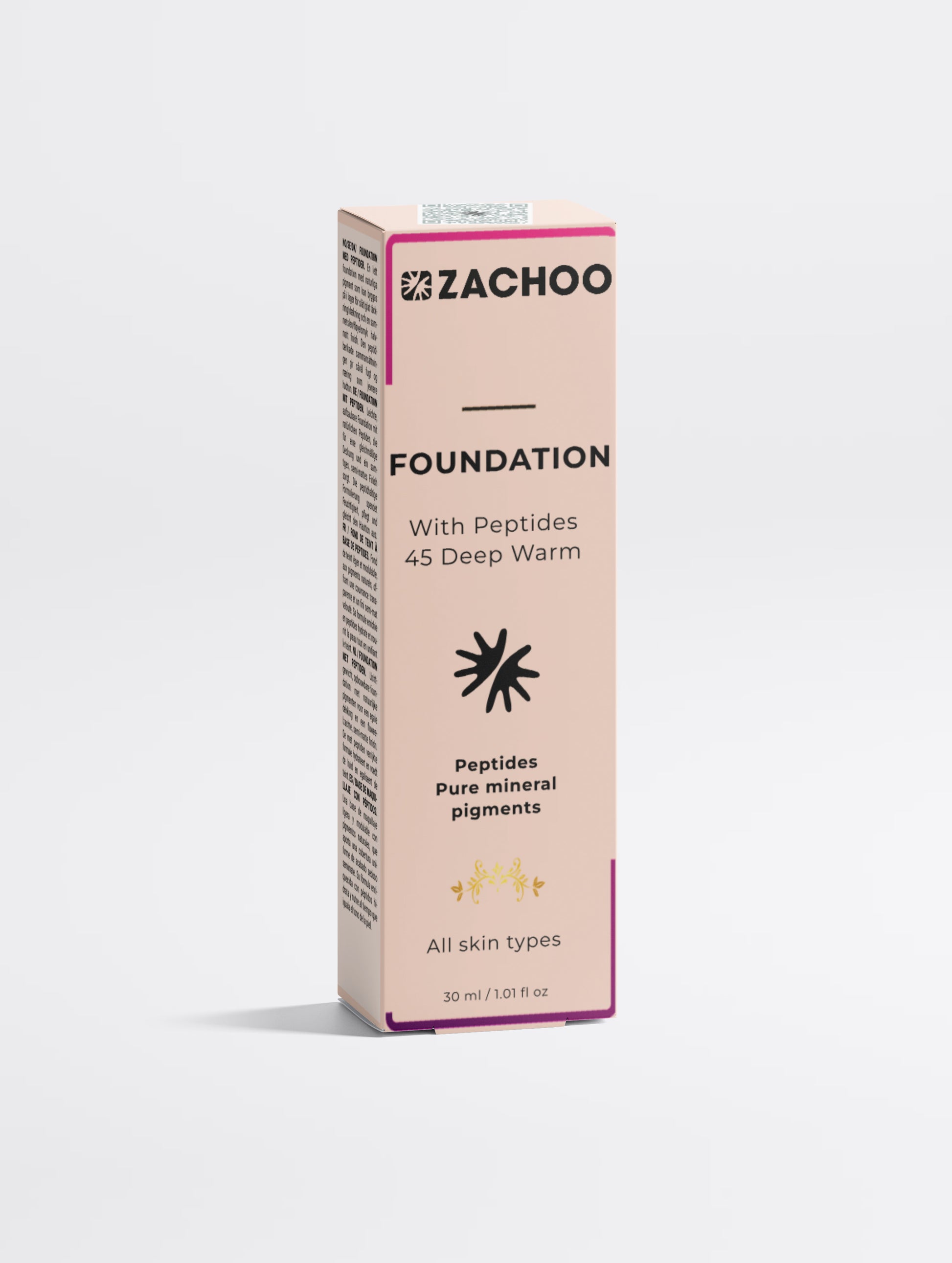 Fond de Teint Naturel aux Peptides – Effet Seconde Peau & Hydratation – 45 Deep Warm – 30ml | Zachoo