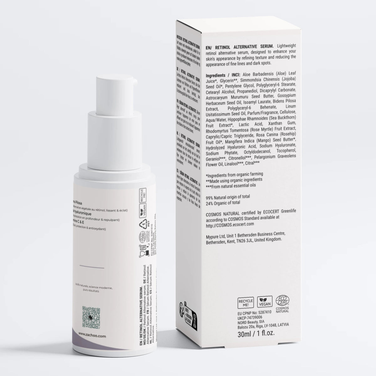 Sérum au Rétinol Naturel Cosmos Natural– Lissant & Éclat – 30 ml | Zachoo