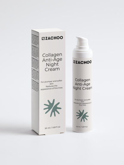 Crème de Nuit Anti-Âge Collagène & Plancton - Fermeté & Nutrition - Peaux Matures - Bio & 99% Naturelle - 50ml | Zachoo