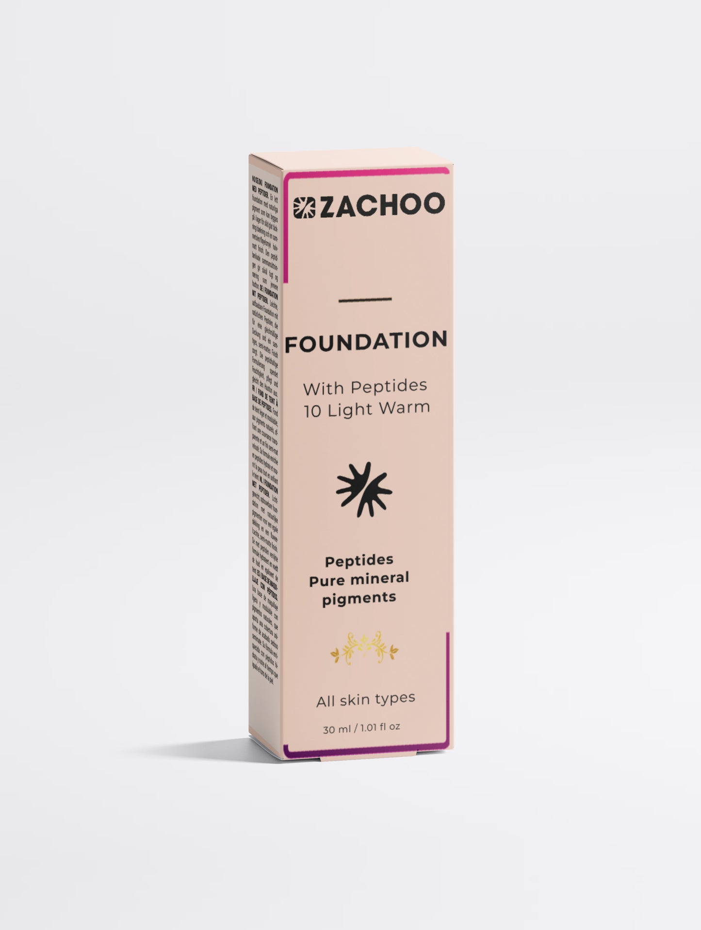 Fond de Teint Naturel aux Peptides – Effet Seconde Peau & Hydratation – 10 light warm – 30ml | Zachoo