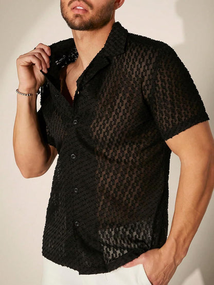Chemise jacquard transparente noire