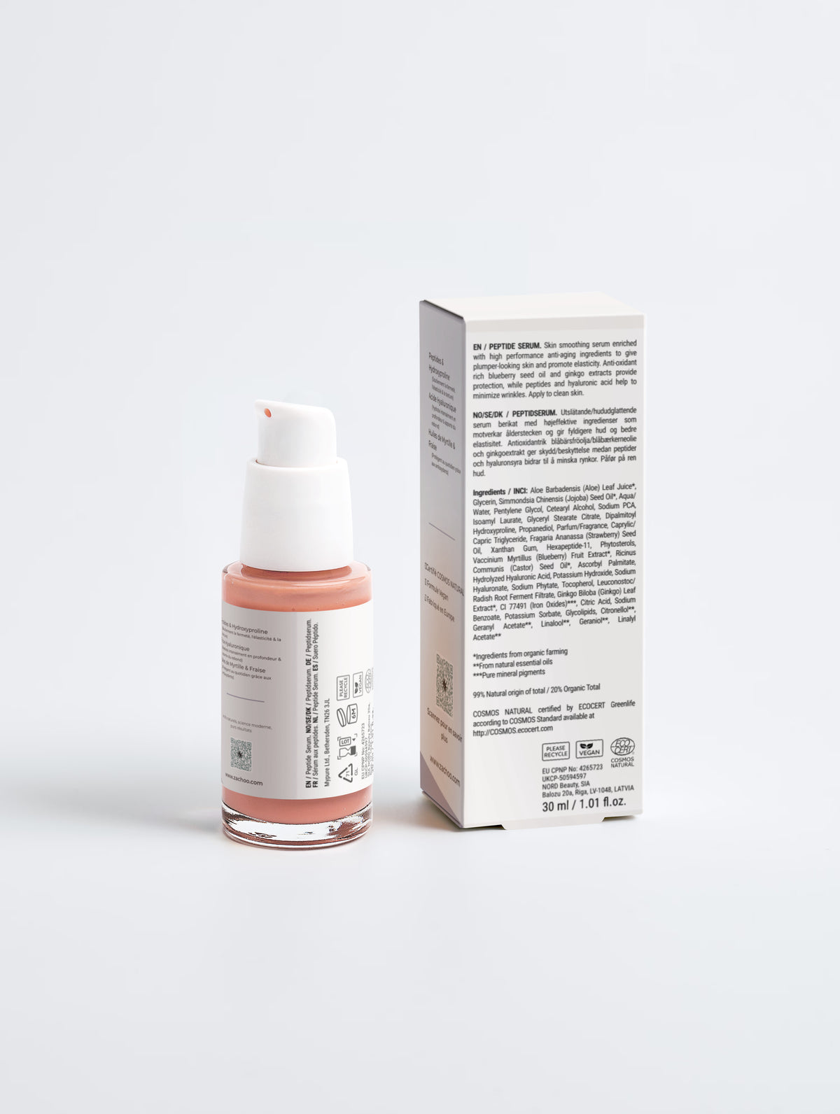 Sérum Visage Lissant aux Peptides & Acide Hyaluronique - Anti-âge & Fermeté - 99% Naturel - Ecocert - 30ml | Zachoo