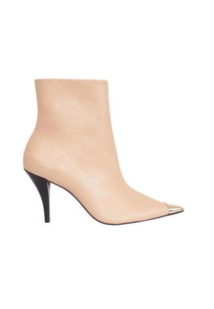 Bottines femme en cuir de veau beige avec talon 8,7 cm – Inga | Zachoo