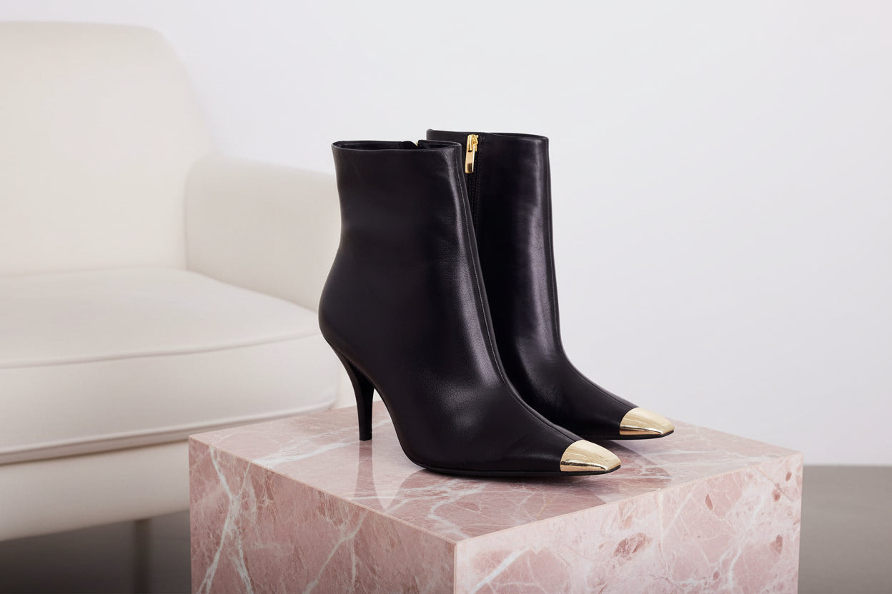 Bottines femme en cuir de veau noir avec talon 8,7 cm – Aurelia | Zachoo