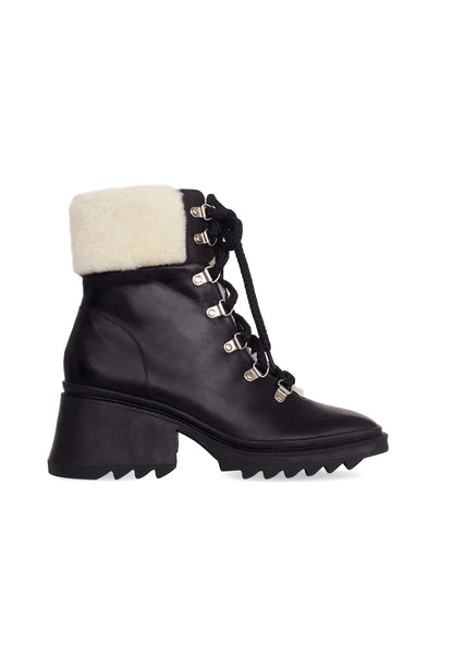 Bottes femme de combat en cuir de veau noir avec détails en peau de mouton – Cassia | Zachoo