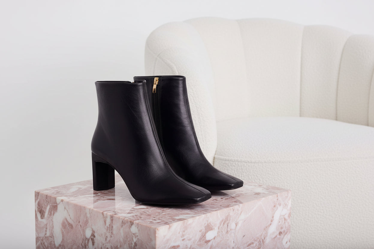 Bottes femme en cuir de chèvre vert avec talon carré 7,6 cm – Selvara | Zachoo