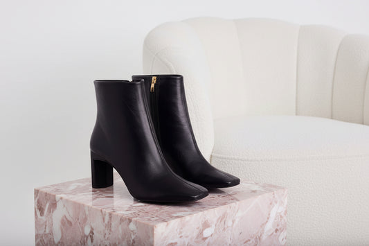 Bottes femme en cuir de chèvre vert avec talon carré 7,6 cm – Selvara | Zachoo