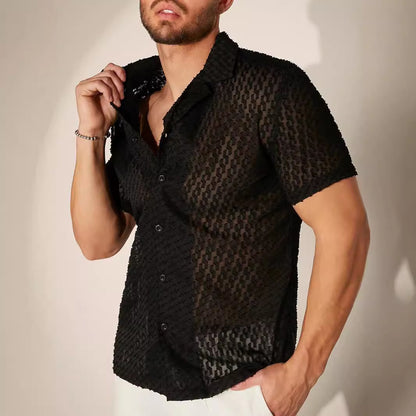 Chemise jacquard transparente noire