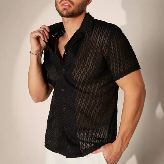 Chemise jacquard transparente noire