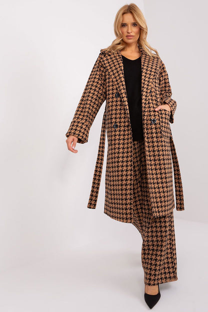 Manteau femme brun mi-long en coton stretch - Peplia brun | Zachoo
