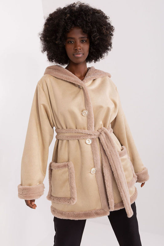 Manteau femme mi-long à capuche en coton – Nuala beige | Zachoo